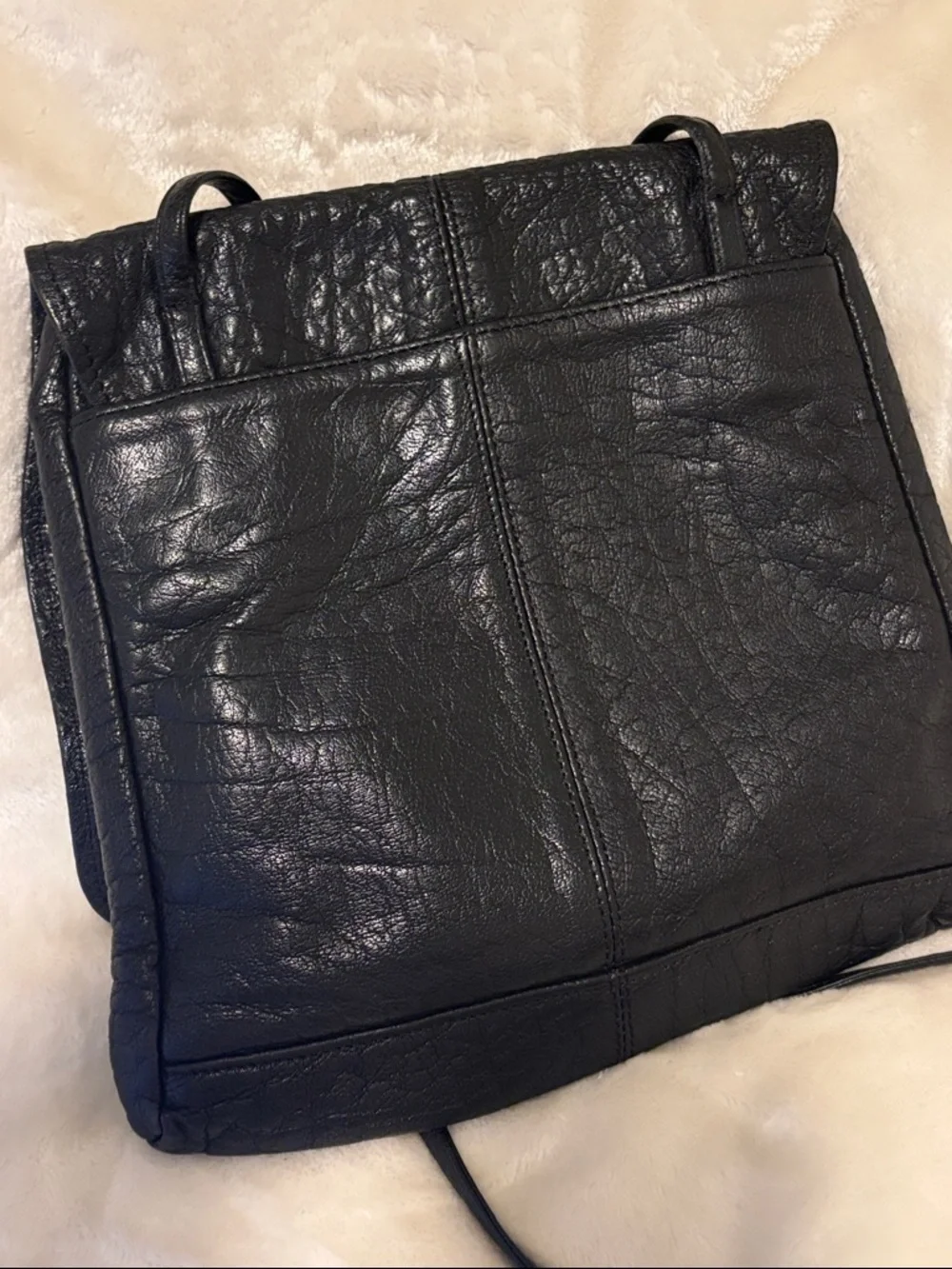 Carlos Falchi Black Leather Western Saddle Crossbody Bag – Flap + Back Pocket